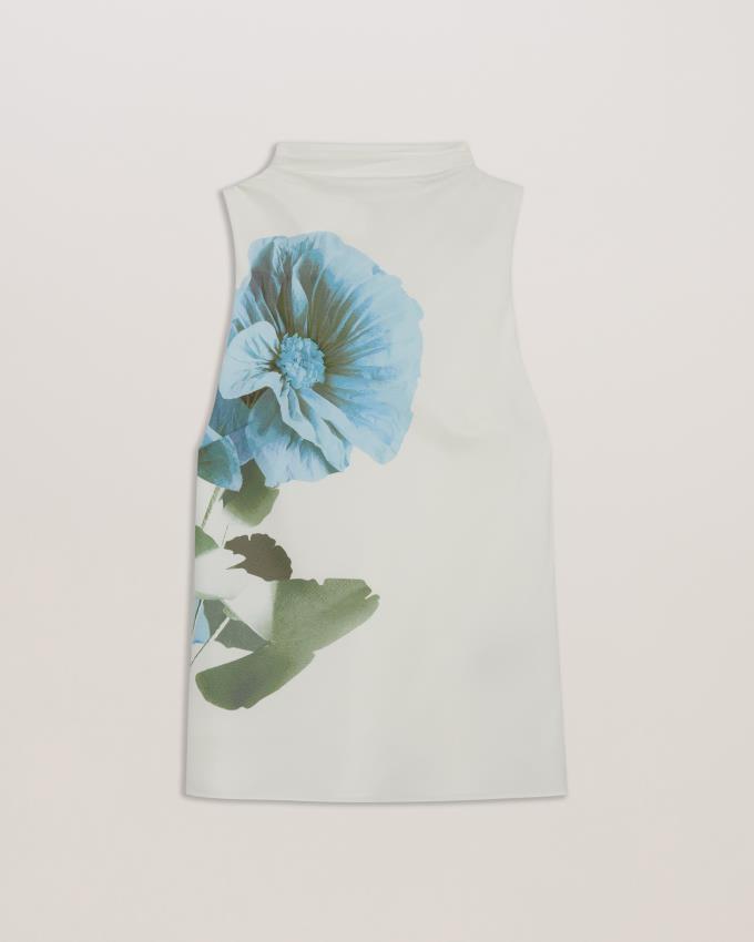 Hauts Ted Baker Sleeveless High Neck Floral Detail Blanche Femme | SWB-10767548